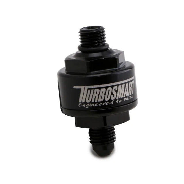 Turbosmart ビレットターボオイルフィードフィルター 44um AN-4 to AN-4 ORB - ブラック