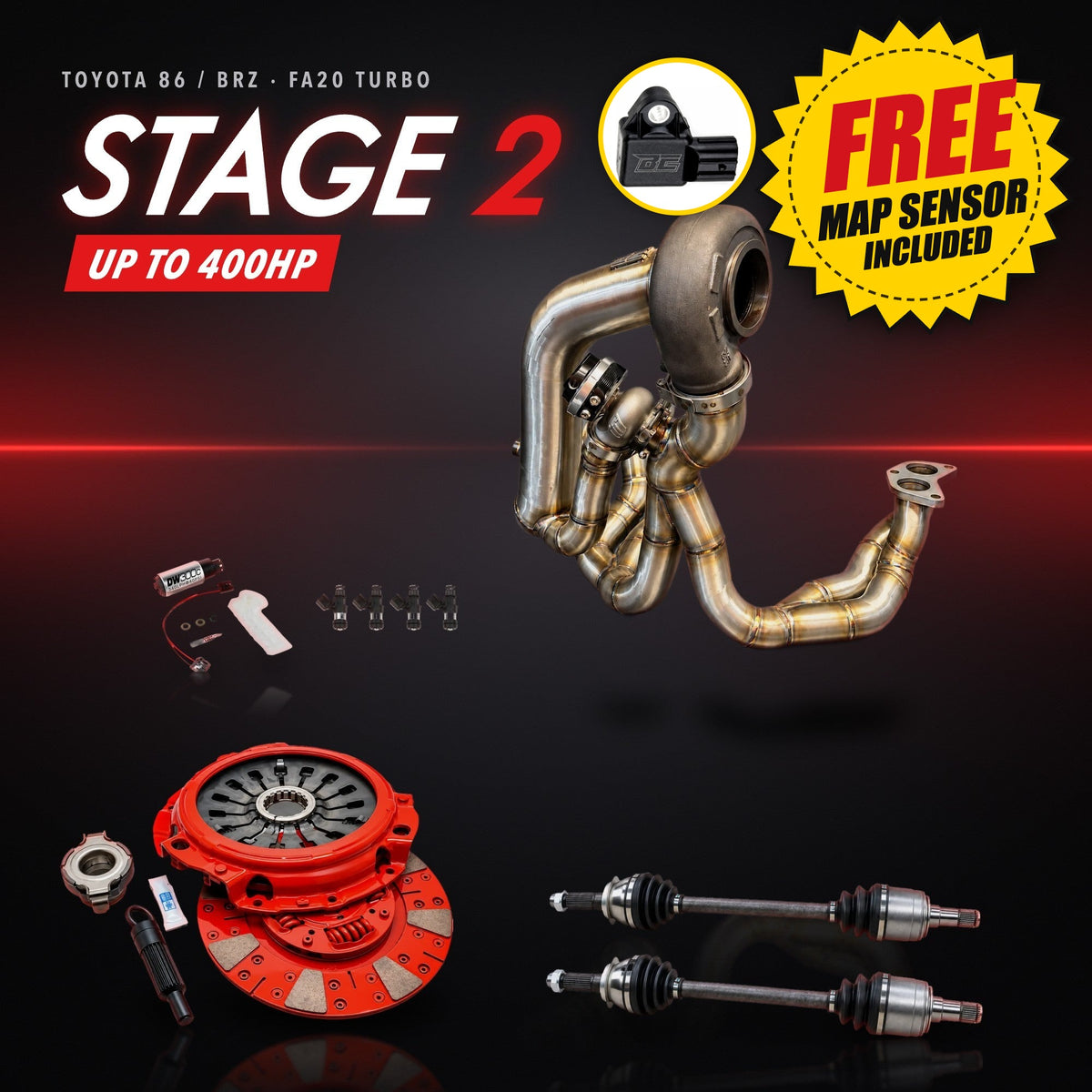 トヨタ 86 / スバル BRZ (FA20) ターボ ステージ2 パッケージ – ターボキット + クラッチ＆フライホイール + 燃料系 + アクスル