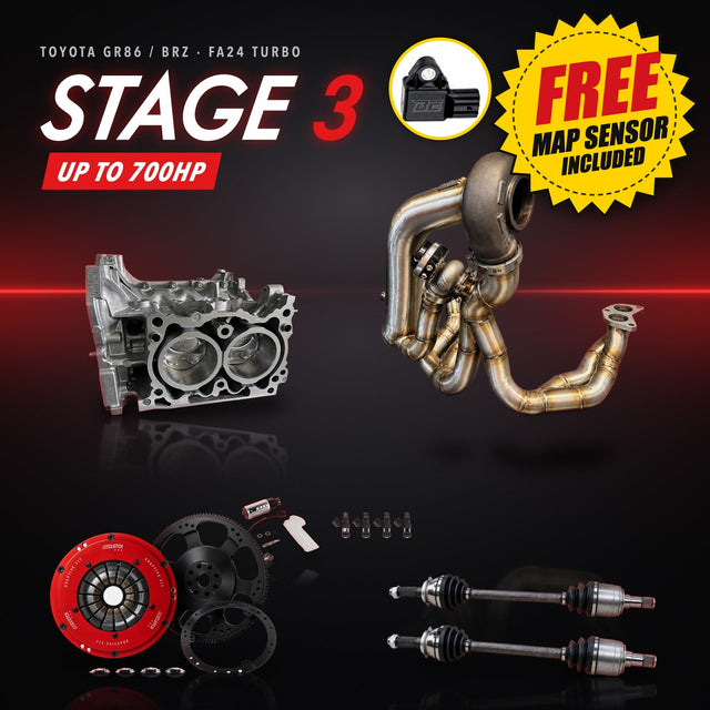 トヨタ GR86 / スバル BRZ (FA24) ターボ ステージ3 パッケージ – ターボキット + 燃料 + ツインディスククラッチ＆フライホイール + アクスル + 鍛造ショートブロック