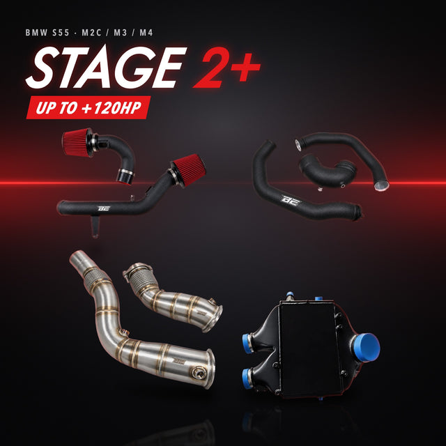 BMW S55（F80 M3 / F82 M4 / F87 M2C）ステージ2+パッケージ – インテーク + チャージパイプ + ダウンパイプ + トップマウントインタークーラー