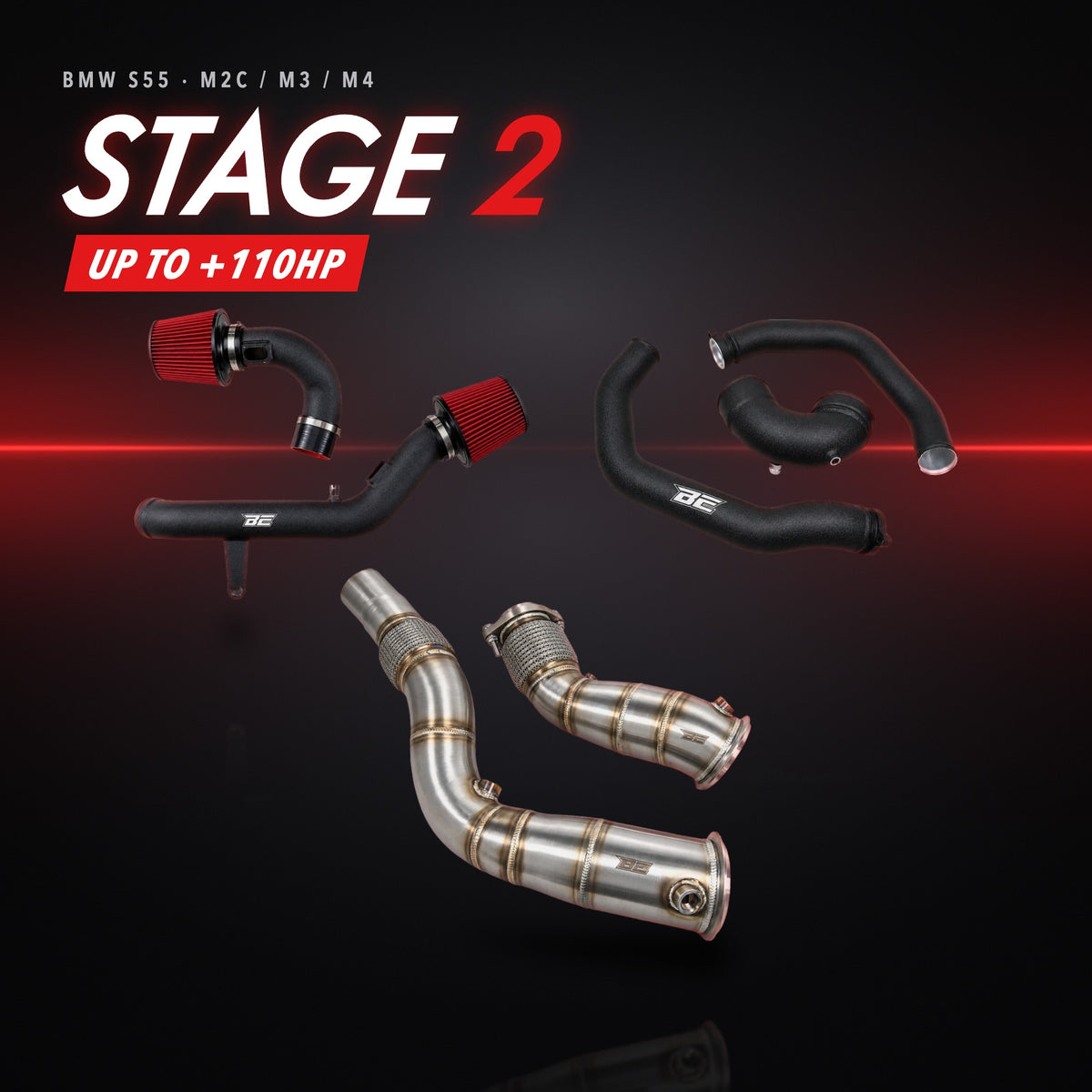 BMW S55（F80 M3 / F82 M4 / F87 M2C）ステージ2パッケージ – 吸気 + チャージパイプ + ダウンパイプ