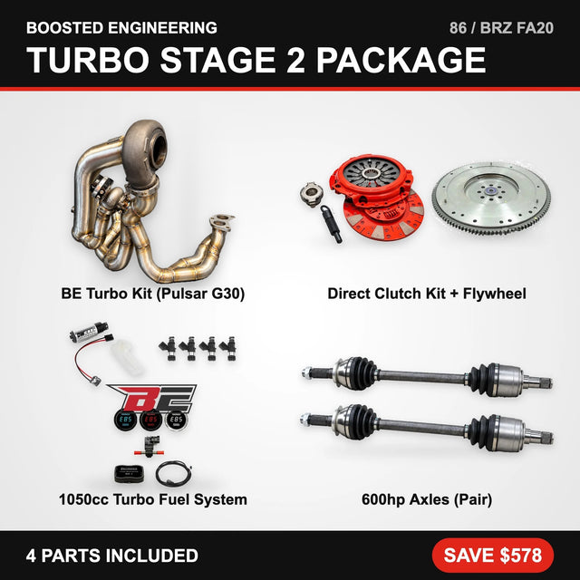 Toyota 86 / Subaru BRZ (FA20) Turbo Stage 2 Package – Turbo Kit + Clutch & Flywheel + Fuel System + Axles