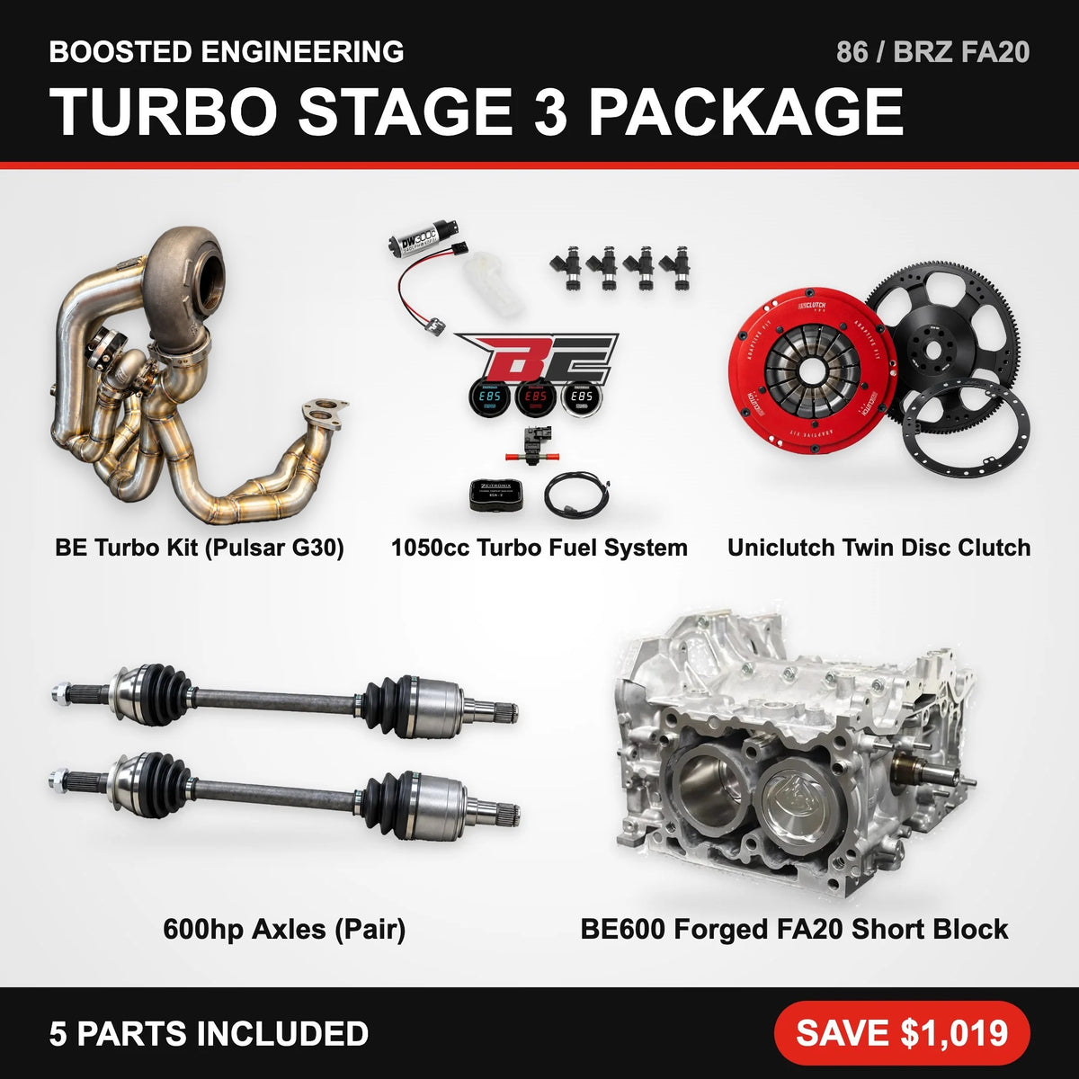 Toyota 86 / Subaru BRZ (FA20) Turbo Stage 3 Package – Turbo Kit + Fuel + Clutch + Axles + Forged Short Block