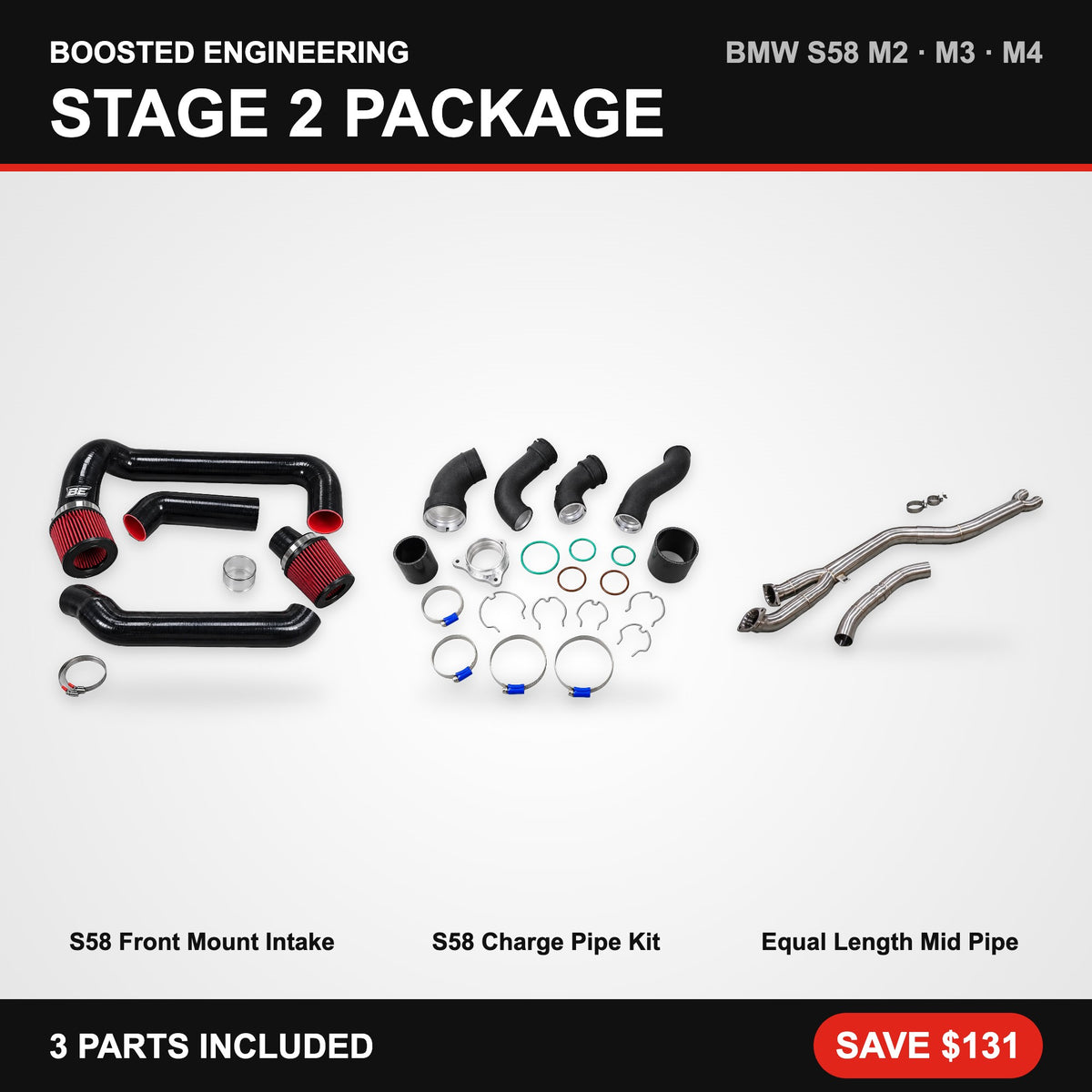 BMW S58 (G80 M3 / G82 M4 / G87 M2) Stage 2 Package – Intake + Charge Pipe + Equal Length Mid Pipe