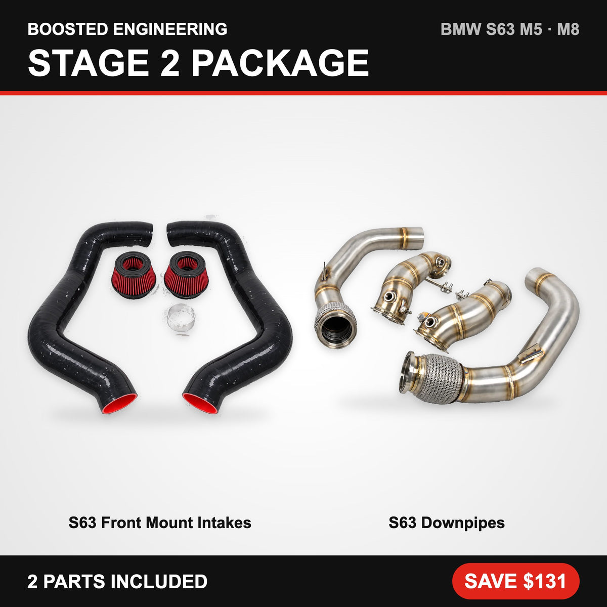 BMW S63 (F90 M5 / F92 M8) Stage 2 Package – Front Mount Intakes + Downpipes